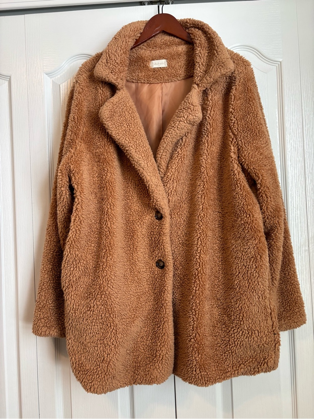 Altar'd State Plush Teddy Coat in Camel Tan